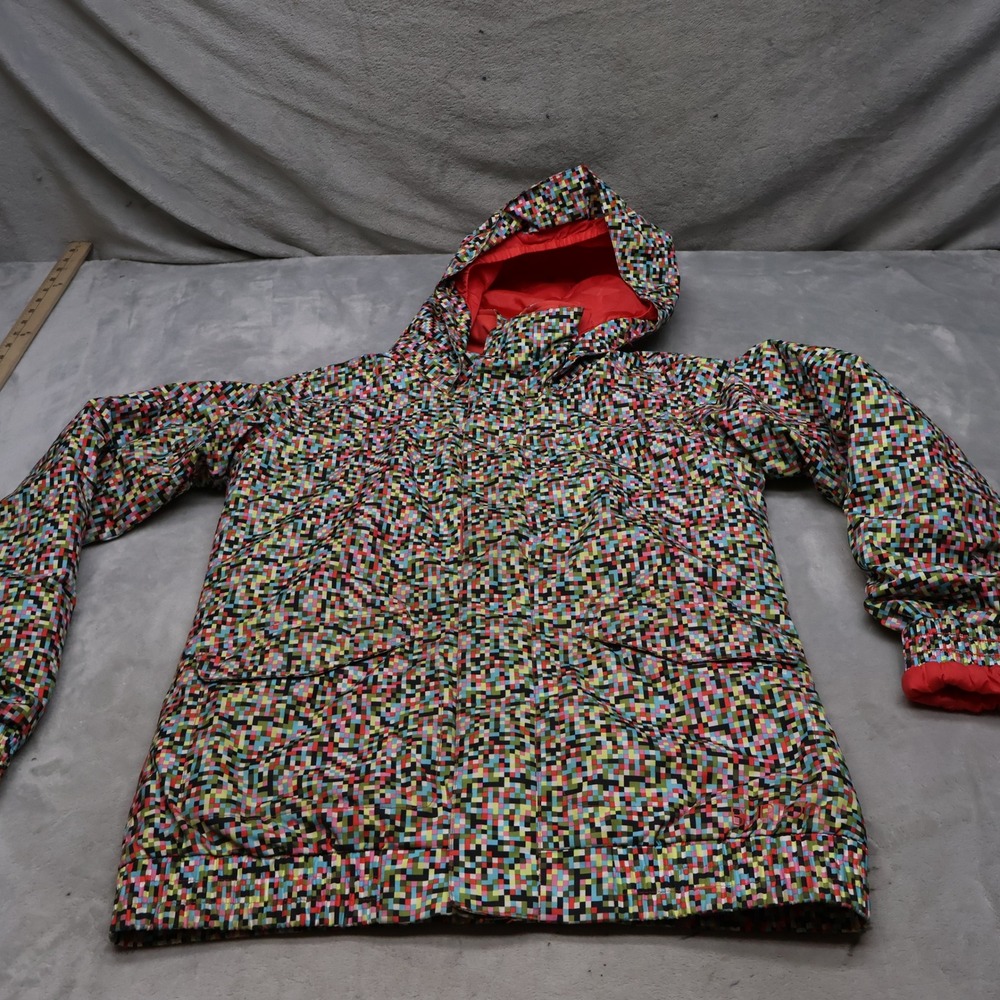Burton Jacket Girls XL Orange Pixel Pattern Dryride Ski Snow Insulated Techwear